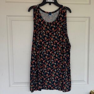 Old Navy Black Floral Scoop Neck Tank Top